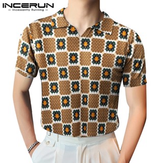 Incerun เสื้อโปโลแขนสั้น คอปก ลายสก๊อต แฟชั่นสําหรับผู้ชาย