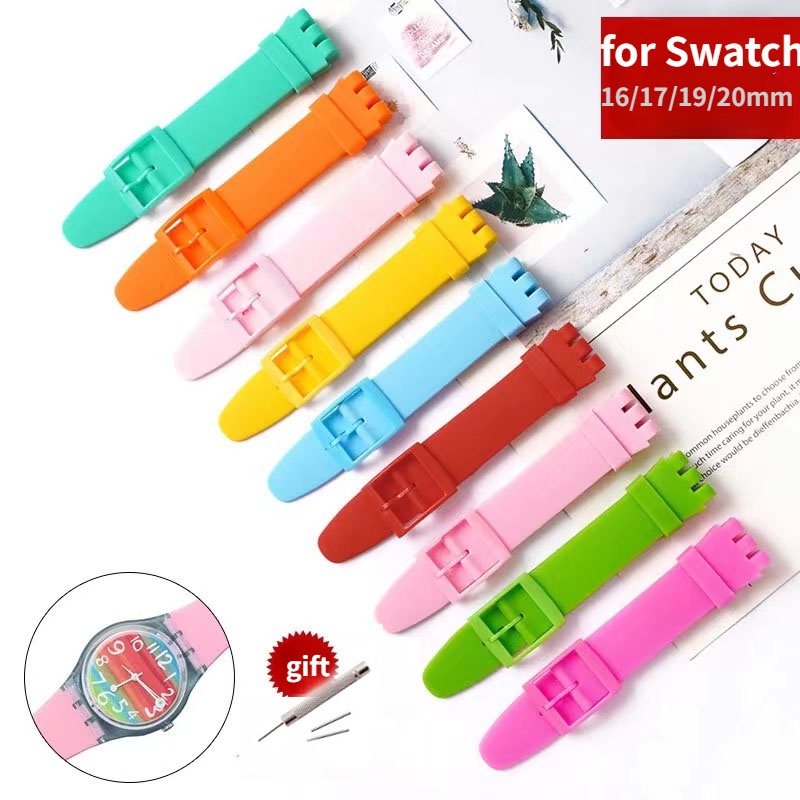สายนาฬิกาข้อมือ ยางซิลิโคนนิ่ม ขนาด 16 มม. 17 มม. 19 มม. 20 มม. สีสันสดใส แบบเปลี่ยน สําหรับ Swatch Watch Band
