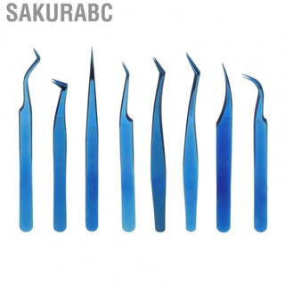 Sakurabc Eyelash Tweezers  One Piece Molding Lash Tweezers Stainless Steel Blue Titanium  for Professional