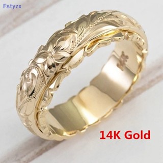 Fstyzx แหวนทองคํา 14k แกะสลักลายดอกไม้ สวยหรู ของขวัญวันครบรอบ สําหรับผู้หญิง FY