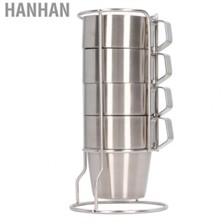 Hanhan Stainless Steel Cups Set Double Layer Stackable Camping Mug Set With Holder
