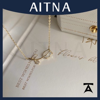 Aitna สร้อยคอโชคเกอร์ จี้รูปดอกทิวลิป ประดับคริสตัล สีเงิน สีทอง สําหรับผู้หญิง