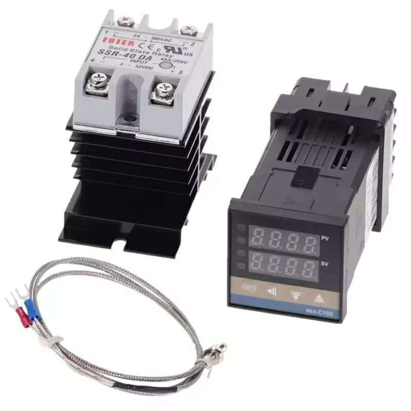 ได้ทั้งชุด  100-240VAC PID REX-C100อุณหภูมิ0ถึง400°C SSR40A K Thermocouple, PID Controller ชุด + Hea