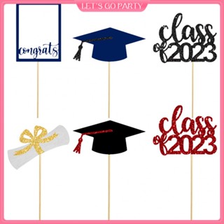 6pcs Graduation Cupcake Toppers Class of 2023 Congrats Grad Cap Cupcake Picks Graduation Theme Party Cake Decorations Supplies