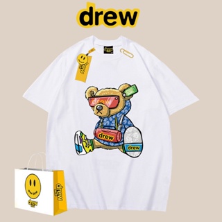 Drew HOUSE เสื้อยืดแขนสั้น ผ้าฝ้าย ทรงหลวม พิมพ์ลายหมีหน้ายิ้ม สําหรับผู้ชาย และผู้หญิง