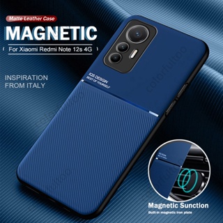 For Xiaomi Redmi Note 12S 12 S Note12S 4G 2023 Solid Color Leather Phone Case Car Magnetic Suction Back Cover TPU Bumper Soft Protection Casing Shell