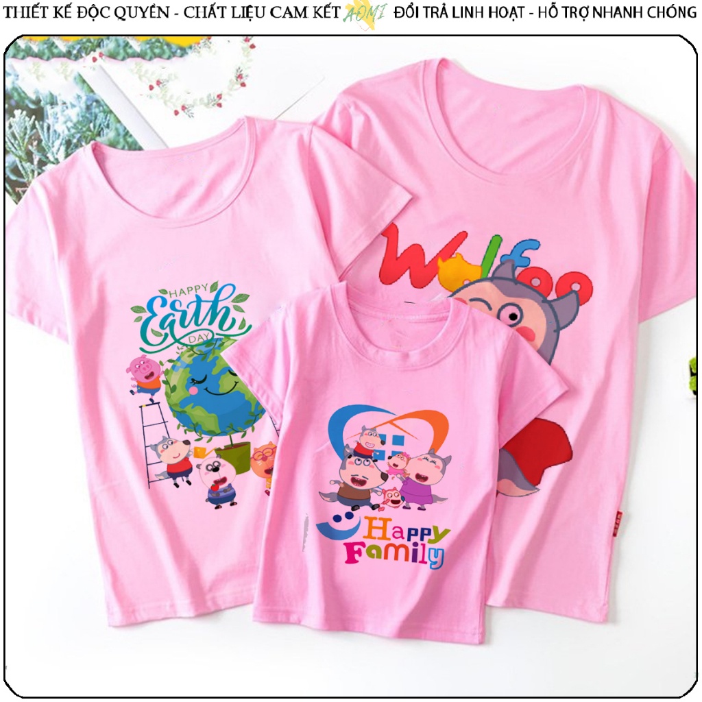Wolf Wolf UNISEX เสื้อยืดสีชมพูแขนสั้นผู้ชายผู้หญิง COUPLES ขนาด CHILDREN BOYS GIRLS AOMIVN VHS