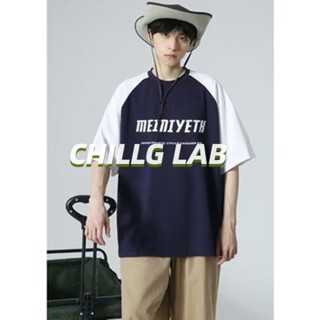 CHILLG LAB เสื้อยืด American Retro High Street National Tide Ins ผ้าฝ้ายแขนสั้นผู้ชายฤดูร้อนหลวมเฉพาะการออกแบบความรู้สึกรสชาติฮ่องกงครึ่งแขน