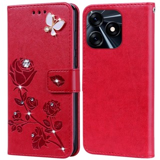 เคสโทรศัพท์มือถือหนัง ซิลิโคน พิมพ์ลายดอกกุหลาบ ลายนูน สําหรับ Tecno Spark 10C 10 Pro 4G 5G Pop 7