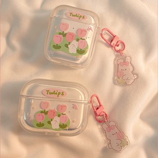 เคสหูฟังบลูทูธ ซิลิโคนนุ่ม ลายดอกทิวลิป สีชมพู สําหรับ Apple AirPods 1 2 pro รุ่นที่ 3