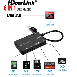 Hdoorlink อะแดปเตอร์การ์ดรีดเดอร์ USB 2.0 6 In 1 พร้อมสายข้อมูล สําหรับ TF SD CF XD MS M2