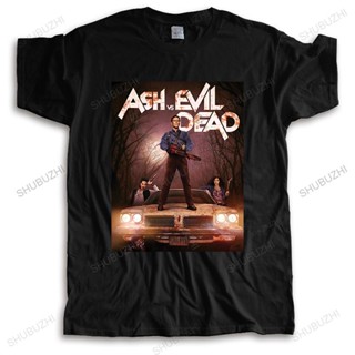 เวรเอ้ย  เสื้อยืด oversizeหลายฤดูร้อนลูกเรือคอผ้าฝ้ายเสื้อยืดแขนสั้นสีดำ Tees Ash Vs Evil Dead โปสเตอร์ใหม่มาถึงแบรนด์บุ