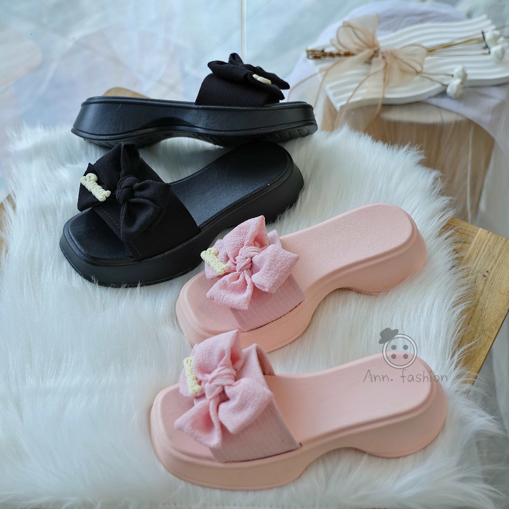 Ann.Fashion รองเท้าแตะผู้หญิงรุ่นเก็บหน้าเท้าให้ดูเรียวสวย สีพาสเทล พื้นหนา ใส่สบาย แบบสวม มีหลายสี #sy142