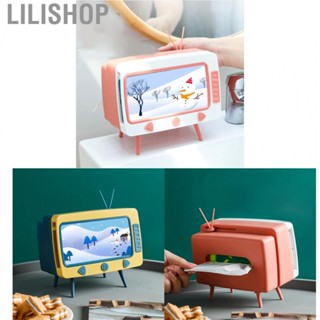 Lilishop Tissue Box Holder Television Style Retro Design Multifunction Phone Slot Design Tissue Box Cover for Home Office