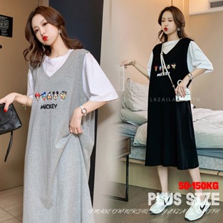 Plus size เสื้อผ้าสาวอวบ❤ เดรสสาวอวบอ้วน ไซส์ใหญ่ ผู้หญิง เดรสเสื้อยืด ยาว แขนสั้น คอกลม ฤดูร้อน สไตล์เกาหลีแฟชั่น