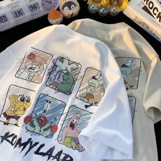 【M-8XL】เสื้อยืดแขนสั้นลําลอง พิมพ์ลายการ์ตูน SpongeBob SquarePants ทรงหลวม โอเวอร์ไซซ์ แฟชั่นฤดูร้อน สําหรับผู้ชาย และผู้หญิง 2023