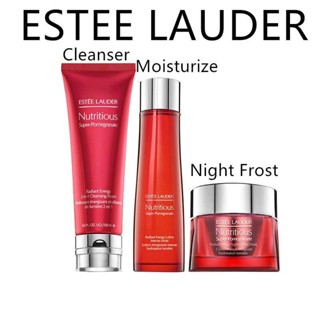 Estee LAUDER คลีนเซอร์ทับทิม สีแดง สามชิ้น 200 มล. น้ํามันวาวสูง 200 มล. ครีมกลางคืน 50 มล.