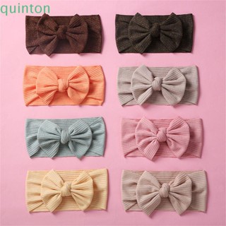 Quinton ผ้าโพกหัว ผ้าโพกหัว ผ้าไนล่อนนุ่ม ผูกโบว์ สีพื้น สําหรับเด็กทารกแรกเกิด เด็กผู้หญิง