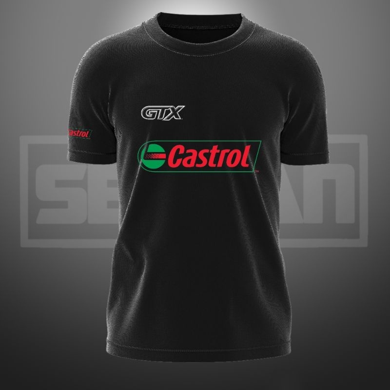 เสื้อยืด Castrol Print Hybrid Microfiber 100% คุณภาพสูง Unisex Castrol GtX Microfiber