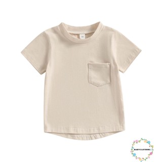 Babyclothes- เสื้อคอกลม แขนสั้น สีพื้น มีกระเป๋าหน้าอก ลําลอง แฟชั่นฤดูร้อน สําหรับเด็กผู้ชาย