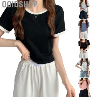 Ooidshop Short Sleeve Top  Round Neck Comfortable T Shirt  Silk Contrast Color for Daily Leisure