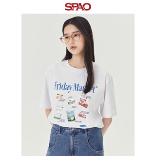 Spao เสื้อยืดคอกลม แขนสั้น พิมพ์ลายดาว สไตล์เกาหลี เรโทร สําหรับผู้ชาย และผู้หญิง SPRPD26C11