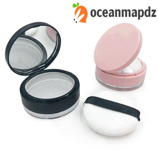 Oceanmapdz กระปุกใส่แป้งฝุ่น แบบใส ทรงกลม สีดํา พร้อมพัฟแต่งหน้า