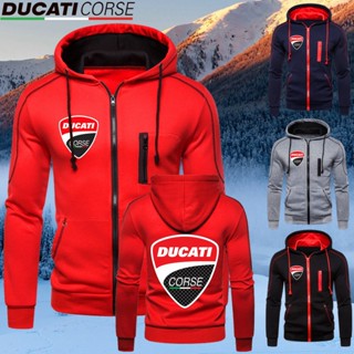 เสื้อแจ็กเก็ตกันหนาว แขนยาว พิมพ์ลาย Ducati Corse Motor แต่งซิป สีพื้น เหมาะกับใส่เล่นกีฬากลางแจ้ง แฟชั่นสําหรับผู้ชาย