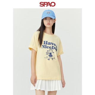 【 Woodie the Little Bear 】เสื้อยืดลําลอง แขนสั้น คอกลม พิมพ์ลาย SPAO แฟชั่นฤดูร้อน สําหรับสตรี SPRPD12S22