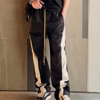 QAWE niche fashion brand RHUDE contrast color stitching trousers American high street Street casual drawstring sports straight pants for men