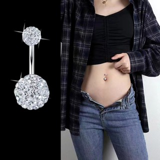 [Dhin] 1PCS Crystal Ball Belly Button Rings Stainless Steel Zircon Navel  Belly  Cute Navel Bar COD