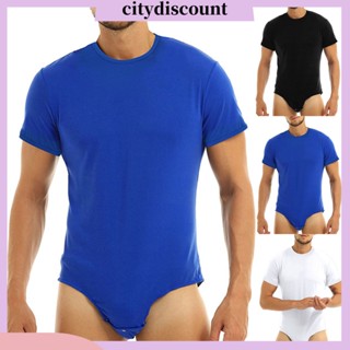 &lt;citydiscount&gt; ชุดนอนบอดี้สูท รอมเปอร์ แขนสั้น คอกลม สีพื้น สําหรับผู้ชาย