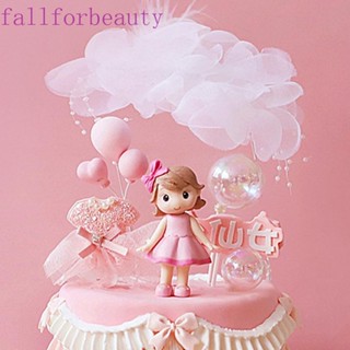 FALLFORBEAUTY ฟิกเกอร์ รูปเจ้าหญิงน้อยน่ารัก สีชมพู สําหรับตกแต่งเค้กวันเกิดเด็ก