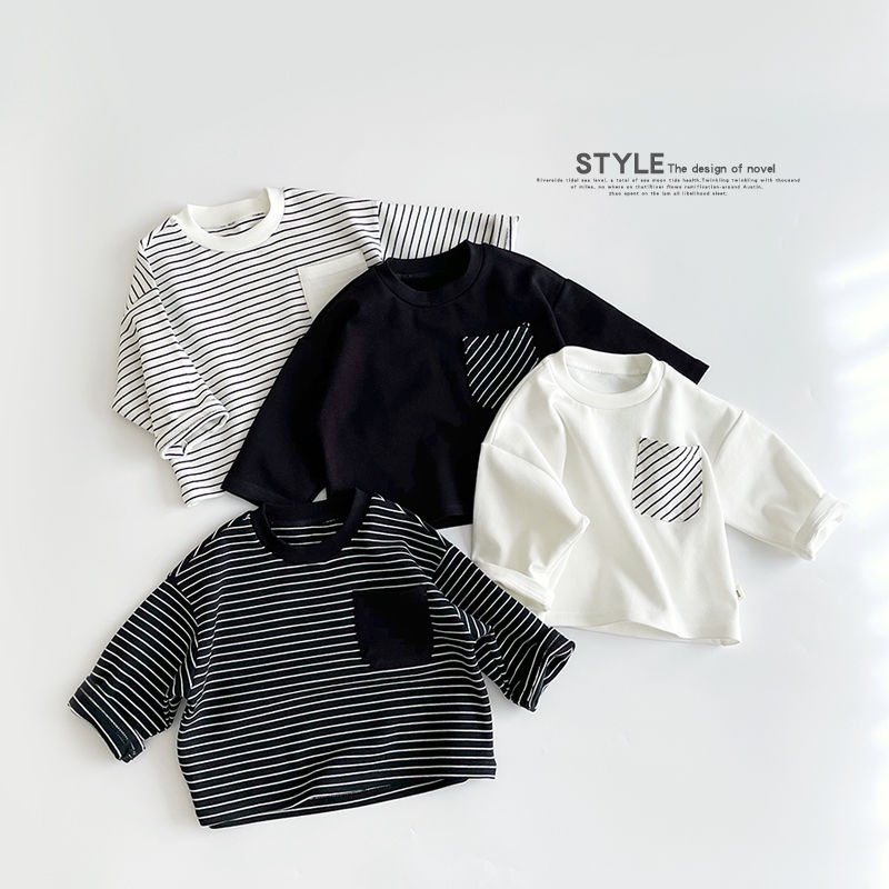 2.3 เสื้อยืดแขนยาว ทรงหลวม สไตล์เกาหลี แฟชั่นฤดูใบไม้ผลิ ฤดูใบไม้ร่วง สําหรับเด็กผู้ชาย และเด็กผู้หญิง