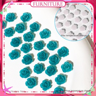 ♕ 50pcs Nail Art Temperature Change Camellia Jewelry 28 Degree Flocking Flower Flat Bottom Resin Velvet Nail Accessories Manciure Tool For Nail Shop 6 Designs FURNITURE