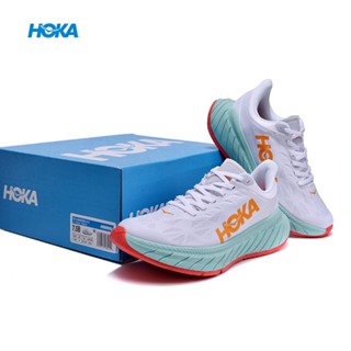 ใหม่ HOKA ONE ONE Carbon X2 รองเท้ากีฬา รองเท้าวิ่ง สีขาว สีส้ม ดูดซับแรงกระแทก 2023 KTMA