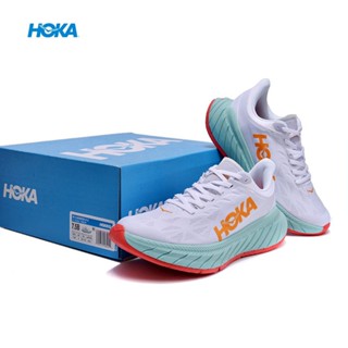 ใหม่ HOKA ONE ONE Carbon X2 รองเท้ากีฬา รองเท้าวิ่ง สีขาว สีส้ม ดูดซับแรงกระแทก 2023 KTMA