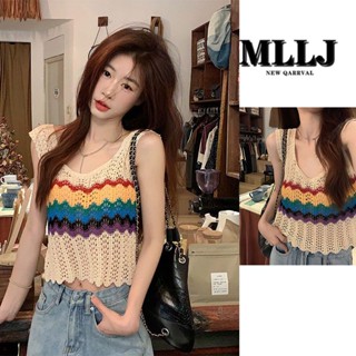 Colorful striped cutout vest sweater Womens summer sexy Spice thin