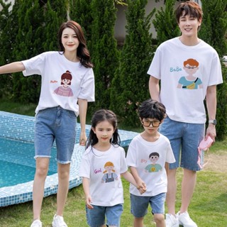 เสื้อยืด พิมพ์ลายการ์ตูน Dad Mom and Boy Girl สําหรับครอบครัว