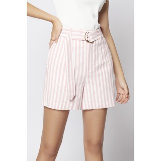 EP กางเกงขาสั้นลายทาง + เข็มขัดผ้า ผู้หญิง สีชมพู | Stripe Shorts + Fabric Belt | 4747