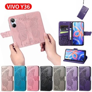 เคสโทรศัพท์มือถือหนัง ฝาพับ ลายผีเสื้อ พร้อมช่องใส่บัตร สําหรับ Vivo Y36 4G 5G 2023 Y36 Y78 Y78Plus Y78+