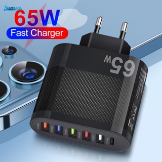 ใหม่ อะแดปเตอร์ชาร์จโทรศัพท์มือถือ 65W 6 พอร์ต Type C USB 5V 3.5A EU US UK ชาร์จไว