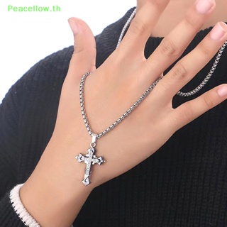 Peacellow สร้อยคอโซ่ โลหะผสม จี้ไม้กางเขน ประดับเพชร สไตล์ฮิปฮอป อเนกประสงค์ แฟชั่นสําหรับผู้ชาย และผู้หญิง