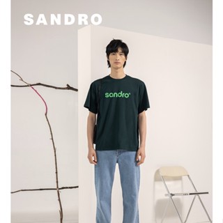 Sandro เสื้อยืดลําลอง แขนสั้น คอกลม พิมพ์ลายตัวอักษร ทรงหลวม แฟชั่นฤดูใบไม้ผลิ ฤดูร้อน สําหรับผู้ชาย SHPTS01187