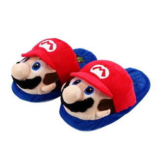 รองเท้าแตะ ผ้าฝ้าย ผ้ากํามะหยี่ขนนิ่ม กันลื่น ให้ความอบอุ่น ลาย Super Mario เหมาะกับฤดูหนาว และห้องนอน