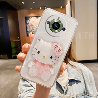 ใหม่ เคสโทรศัพท์มือถือ ซิลิโคนนิ่ม TPU ใส บาง ลาย KITTY พร้อมกระจก สําหรับ Realme11 Realme 11 Pro 11 Pro+ 2023 Realme11Pro Plus