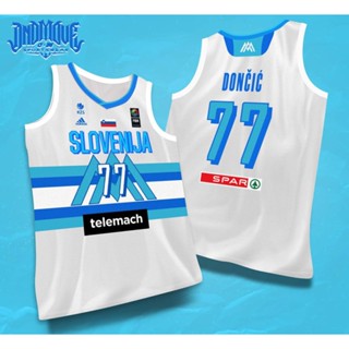 เสื้อกีฬาแขนสั้น ลายทีม LUKA DONCIC SLOVENIA WHITE Fiba