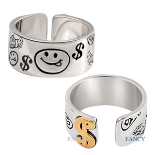 Fancy แหวนเงินแท้ 925 รูปดาวหน้ายิ้ม ปรับได้ เครื่องประดับสตรี