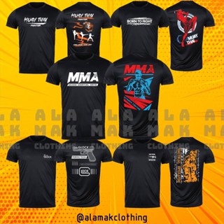 เสื้อยืด ผ้าไมโครไฟเบอร์ ลาย PROMSI HEBAT MMA MUAY THAI UFC TEAM GLOCK JERSEY BAJU LELAKI โพลีสเตอร์