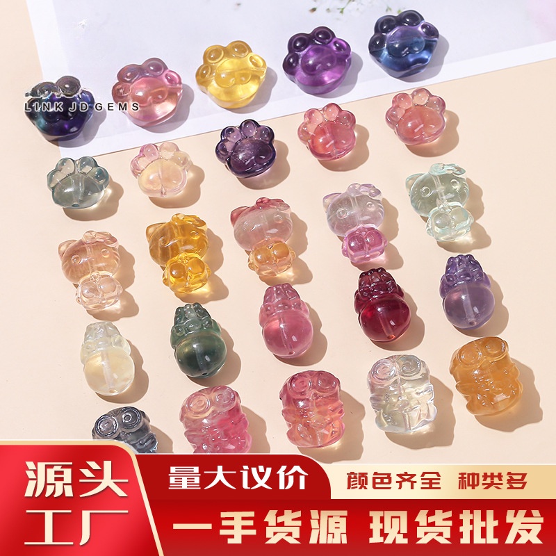 จี้คริสตัลฟลูออไรท์ธรรมชาติ รูปกรงเล็บแมว สุนัขจิ้งจอก ประดับโบว์ ขนาดเล็ก หลากสี สไตล์เกาหลี diy สําหรับทําเครื่องประดับ
